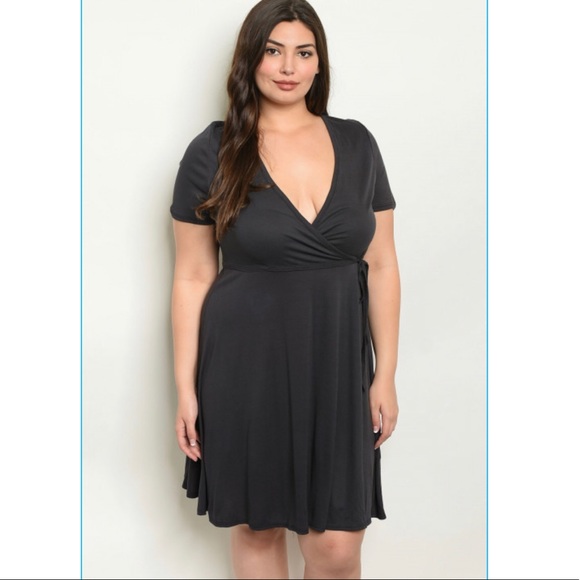 1x 2x Womens Gray Plus Size Charcoal Skater Loose fit short knee length Dress - Picture 2 of 5